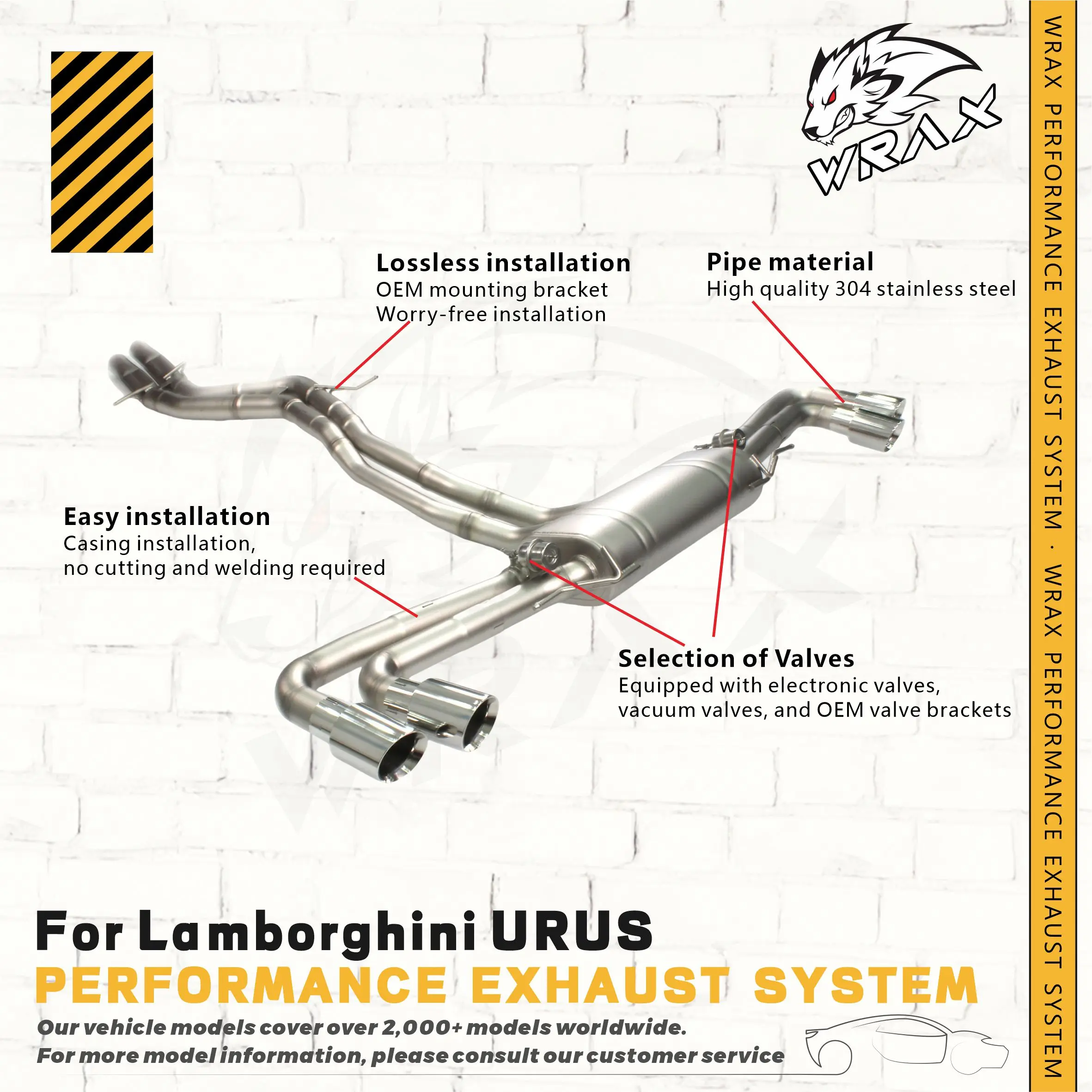 

SS304 Vacuum Valve Catback Exhaust WRAX for Lamborghini URUS 2012+ 4.0T V8 Plug & Play Lossless installation
