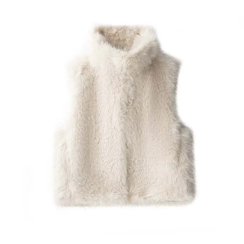 

2025 Women Chic Elegant Faux Fur Vest Sleeveless Jackets Streetwear Fluffy Vests Coat Winter Fashion Waistcoats Tops