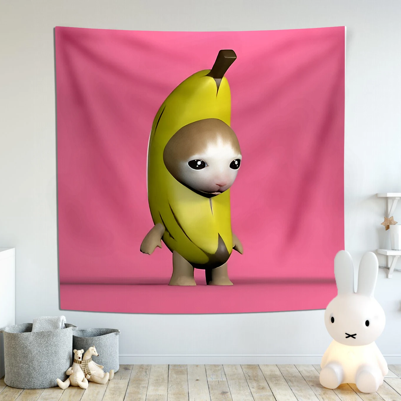 90x90cm banana cat pink Tapestry Poster Funny Banner For Dorm Bedroom Wall College Party Indoor Outdoor Decorations