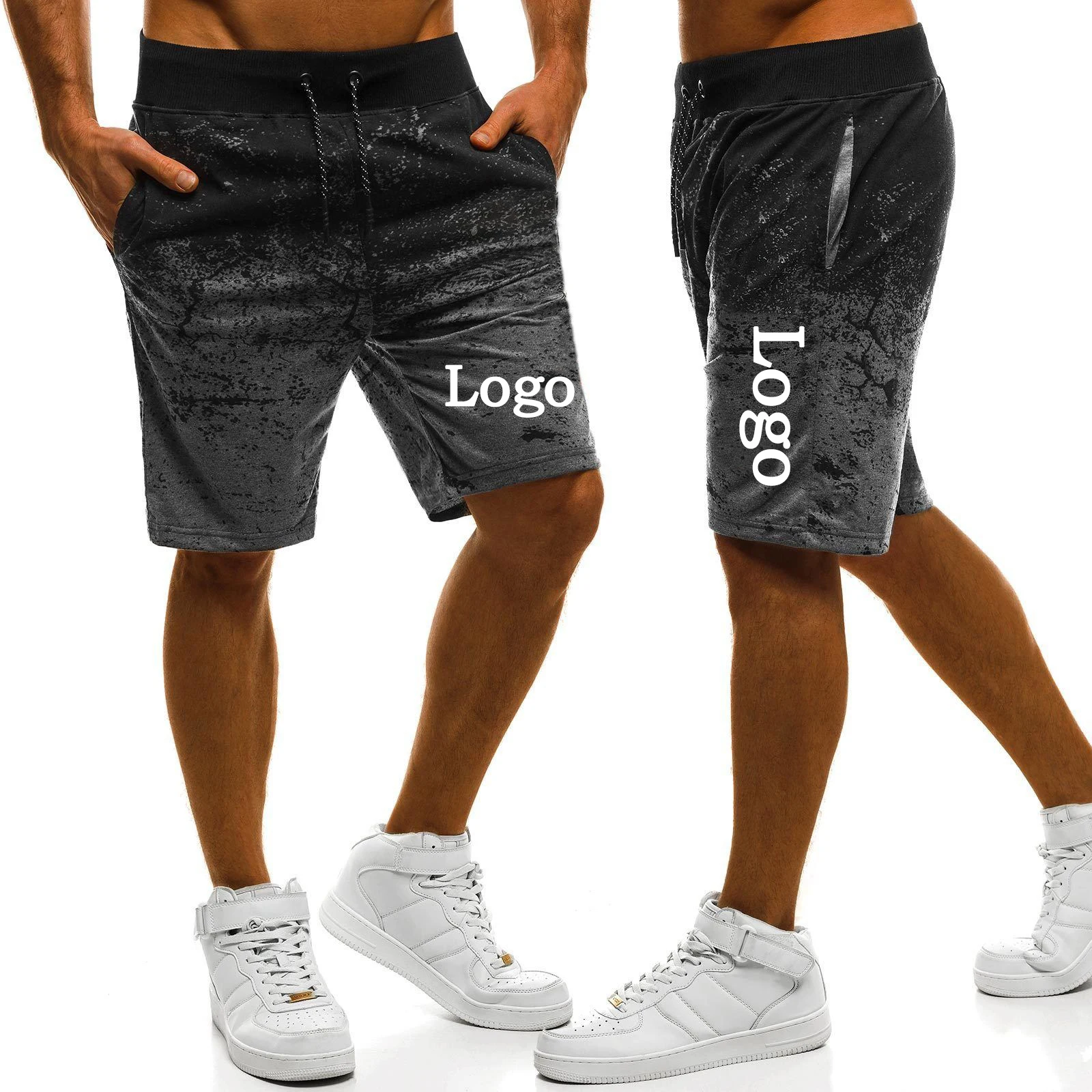 Custom Logo Men Casual Shorts Clothes Fashion Printed Joggers Short Sweatpants Drawstring Slim Workout Shorts Plus Size