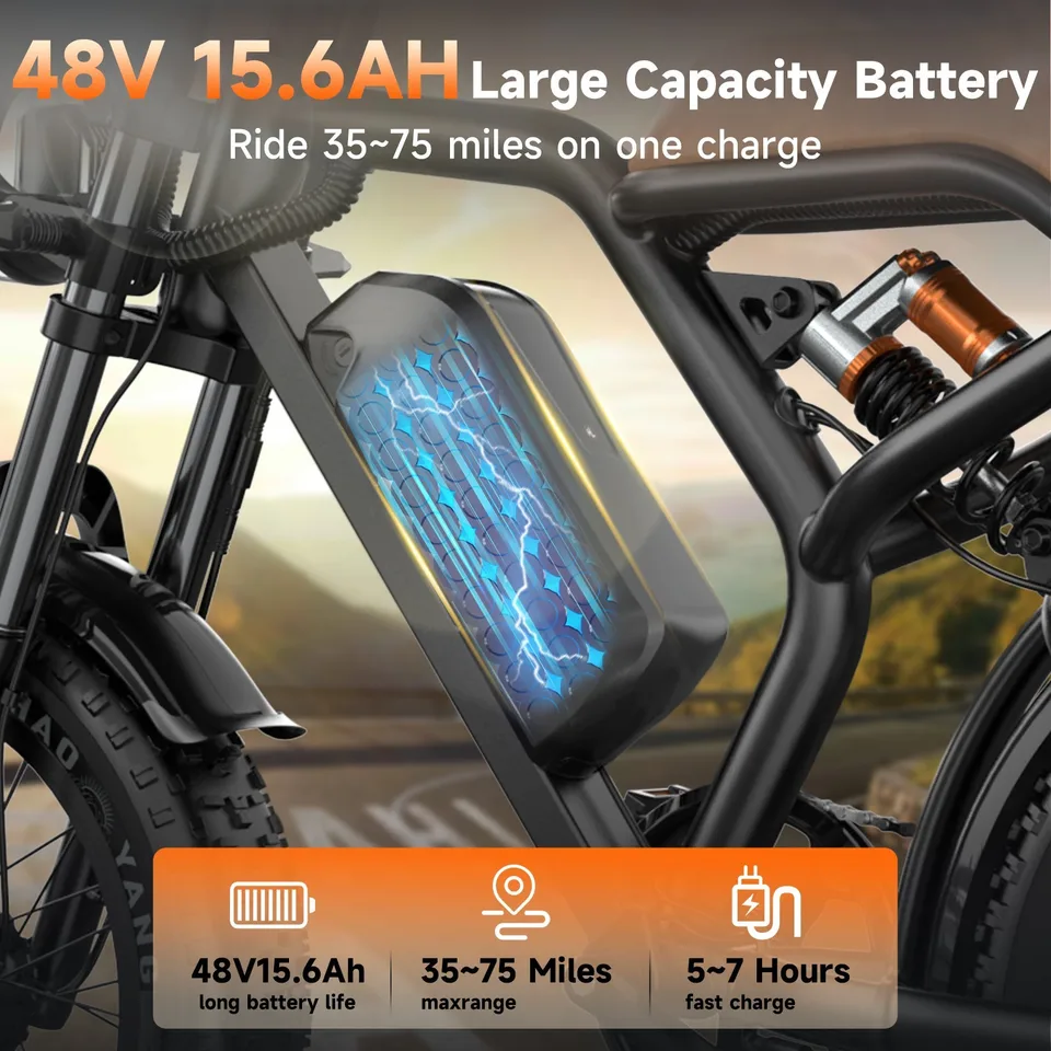 Electric bike 20'' Fat tire 1500W Peak 15AH×2 Dual Motor Ebike for Adults image 2