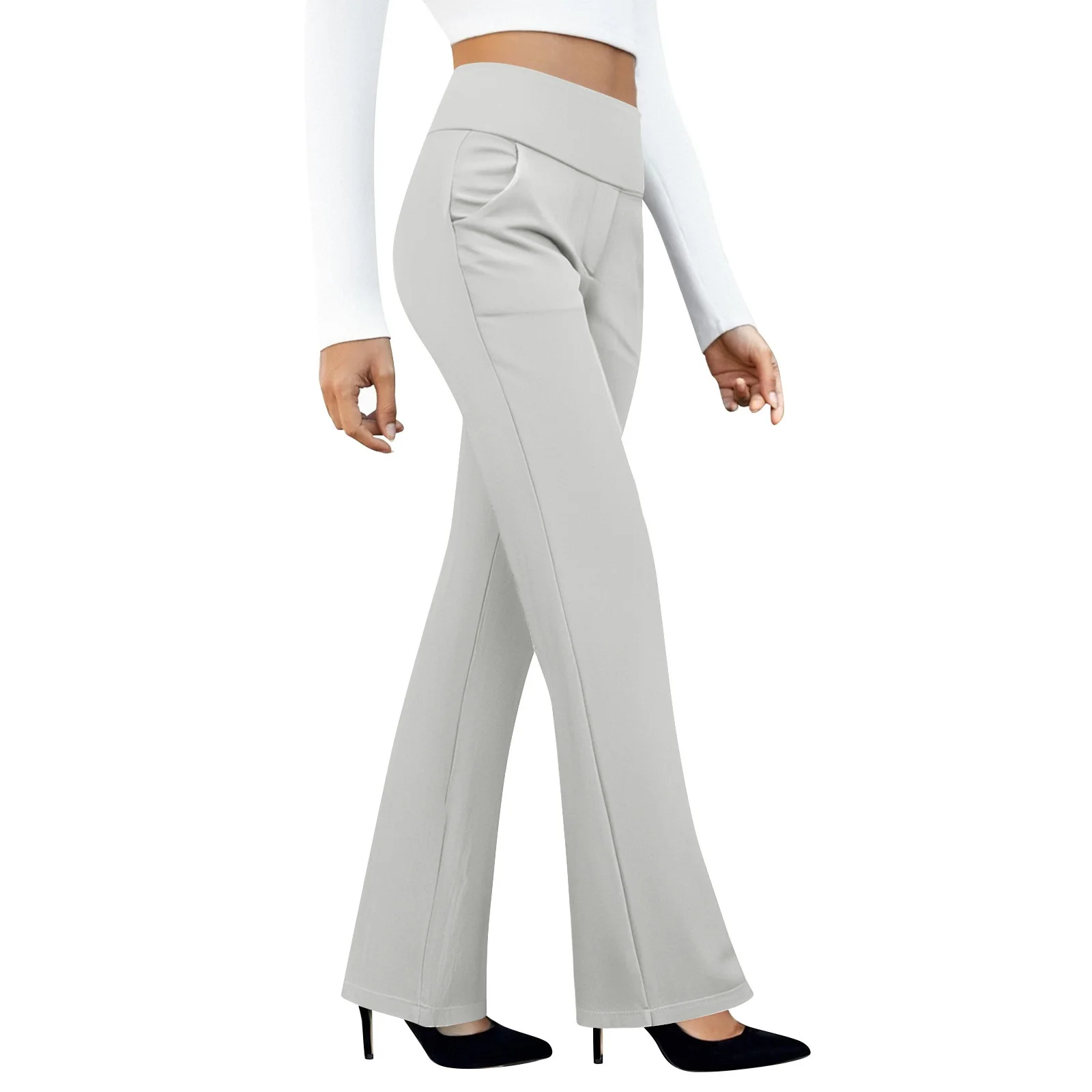 Women's Training Pants Loose Straight Leg Slacks with Pockets Elastic Waist High-waisted Yoga Pants Stretch Sports Pants