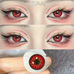 UYAAI【1*contacts Lenses+1*tweezers+1*lenses Case】Christmas Makeup Fashion New Year Red Happiness Blue Contacts Yearly Soft Fast
