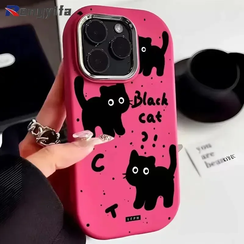 For OnePlus Ace 3 3V Ace 2 Pro 2V Ace Pro 12 5G 11R 10T Phone Case Cute Black Cat Cartoon Soft Shockproof Cover