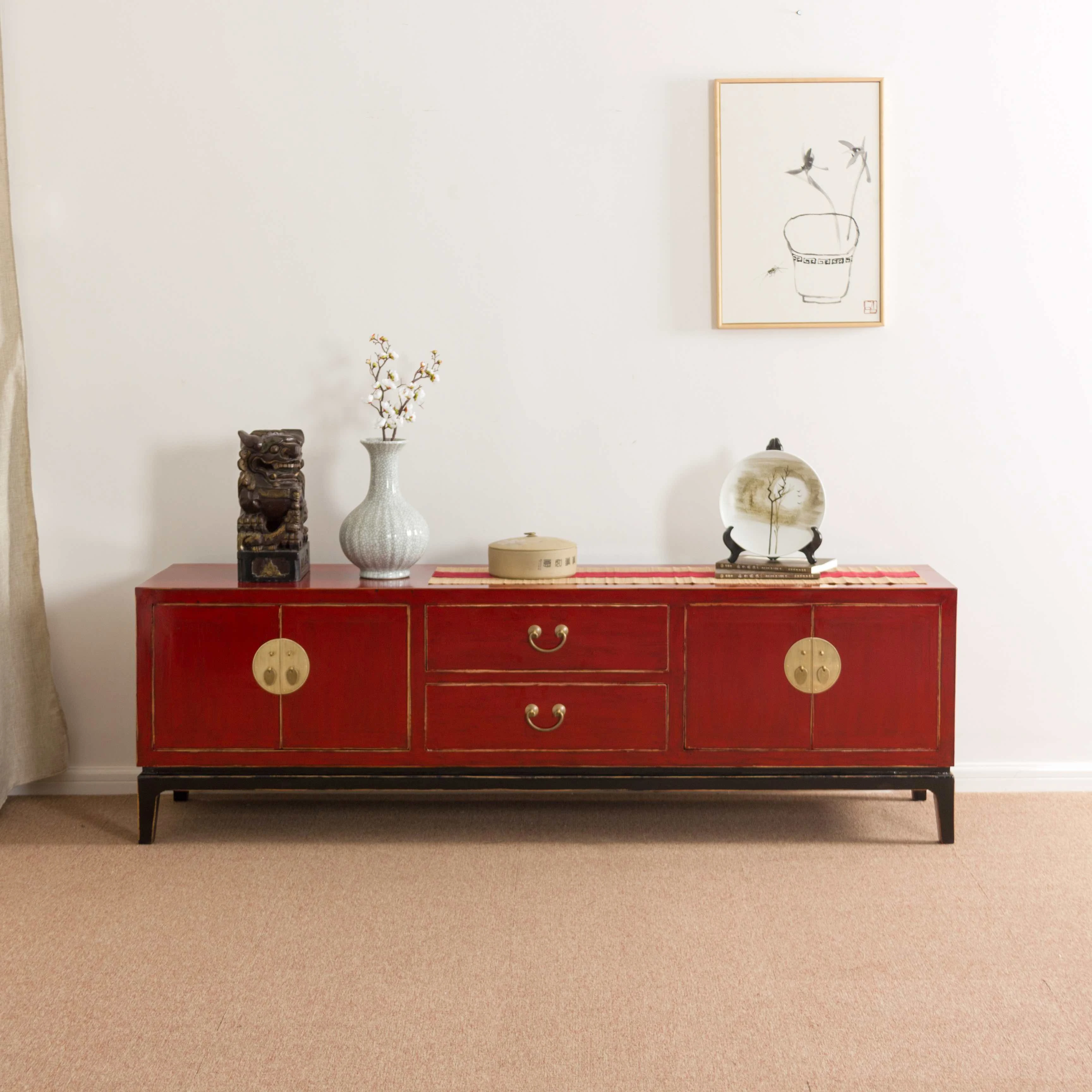 

❁w Chinese Console Table Distressed Brass Double Doors 3 Drawers Long Leg Designer Multifunctional Entryway Dining Cabinet o