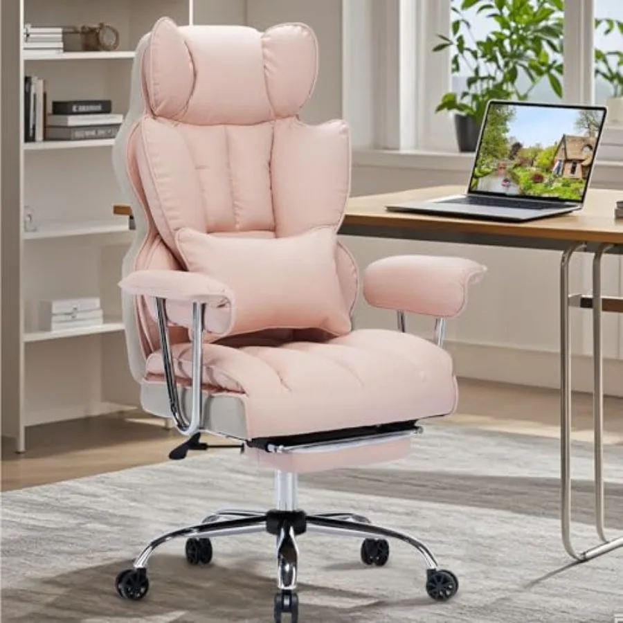 Big and Tall Office Chair for Home Use - Pink Heavy Duty Steel Frame with Footrest, Ergonomic Wide Seat Design Supporting 400LB
