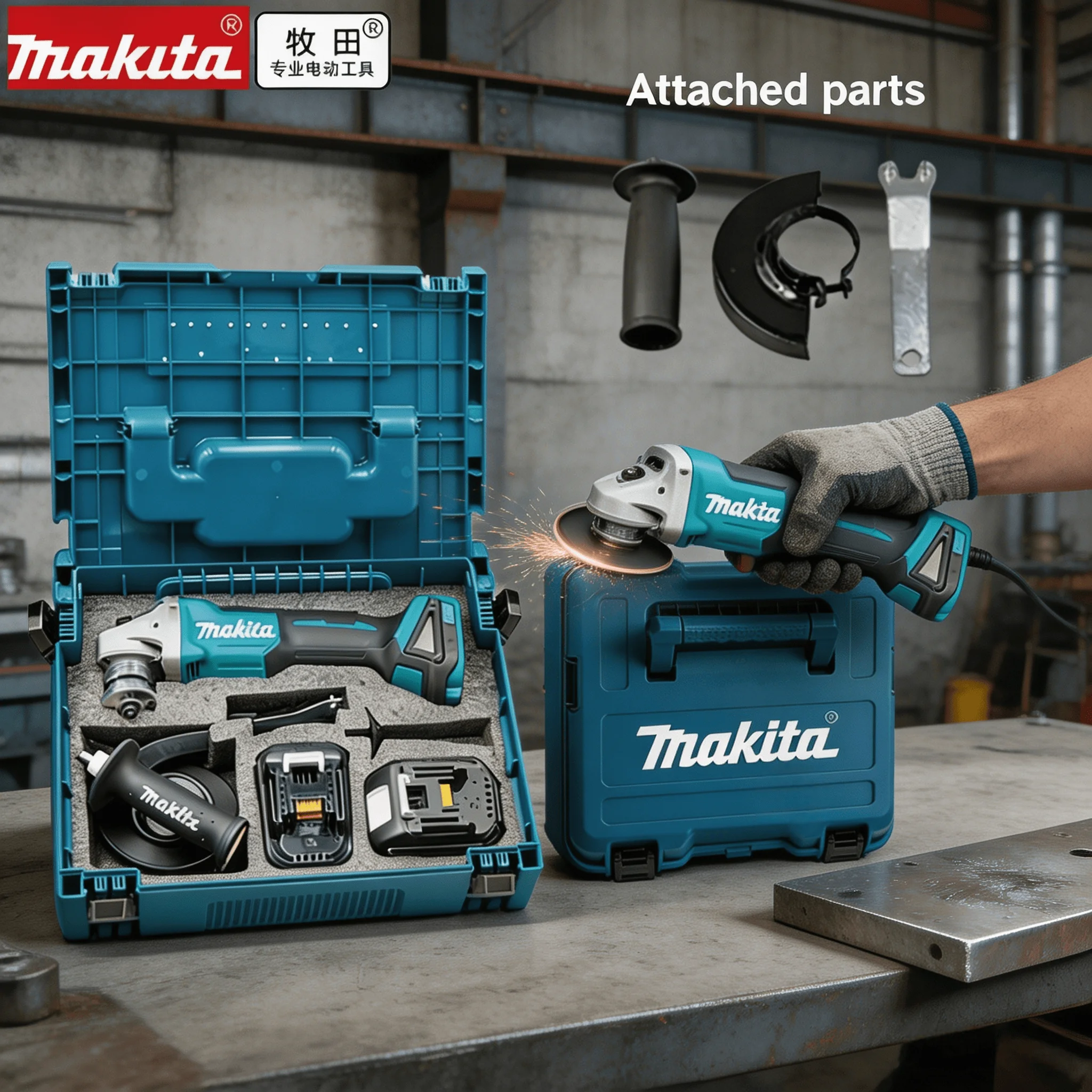 

Makita Battery DGA404 Brushless Angle Grinder 18V Lithium Battery 125mm Polishing Machine 4 Gear Industrial Cutting Power Tools