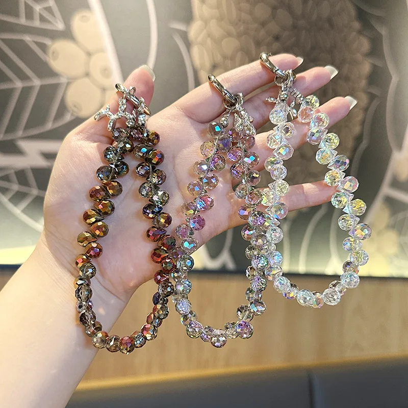 Mobile Phone Lanyard High-end Luxury Short Water Drop Crystal Hanging Chain Hand-beaded Wrist Chain Hand-held Pendant