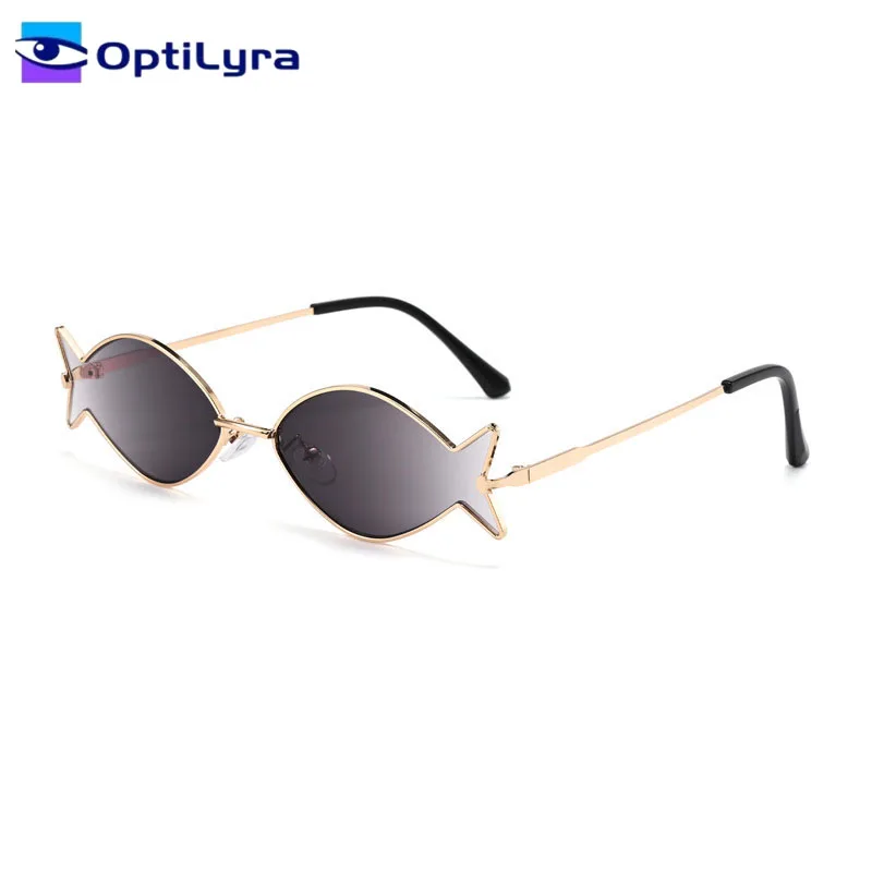

OptiLyra Brand New Retro Personalized Metal Sunglasses Women Small Frame Photo Fashion Glasses Small Fish Shape Alloy Material