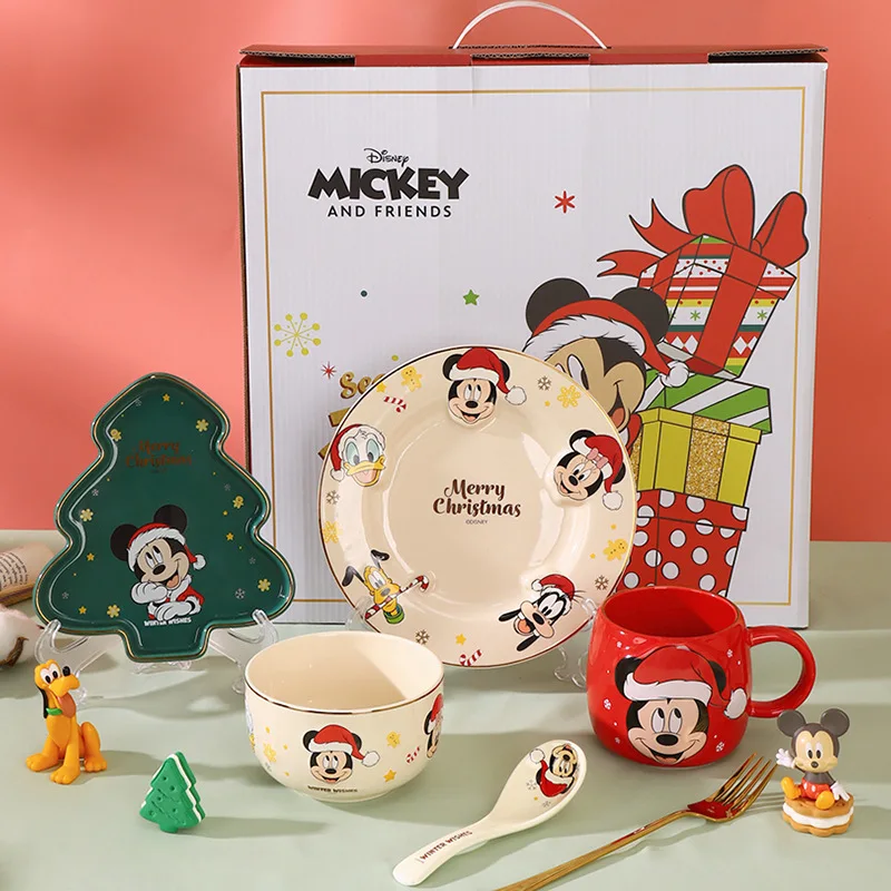 new-disney-mickey-mouse-christmas-series-embossed-ceramic-tableware-one-person-food-set-festive-atmosphere-home-furnishings