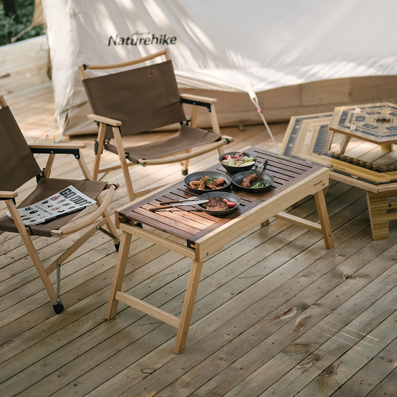 Naturehike Solid Wood Table Portable Folding Slide Rail Table Multiple Combination Table Outdoor Camping Picnic Equipment