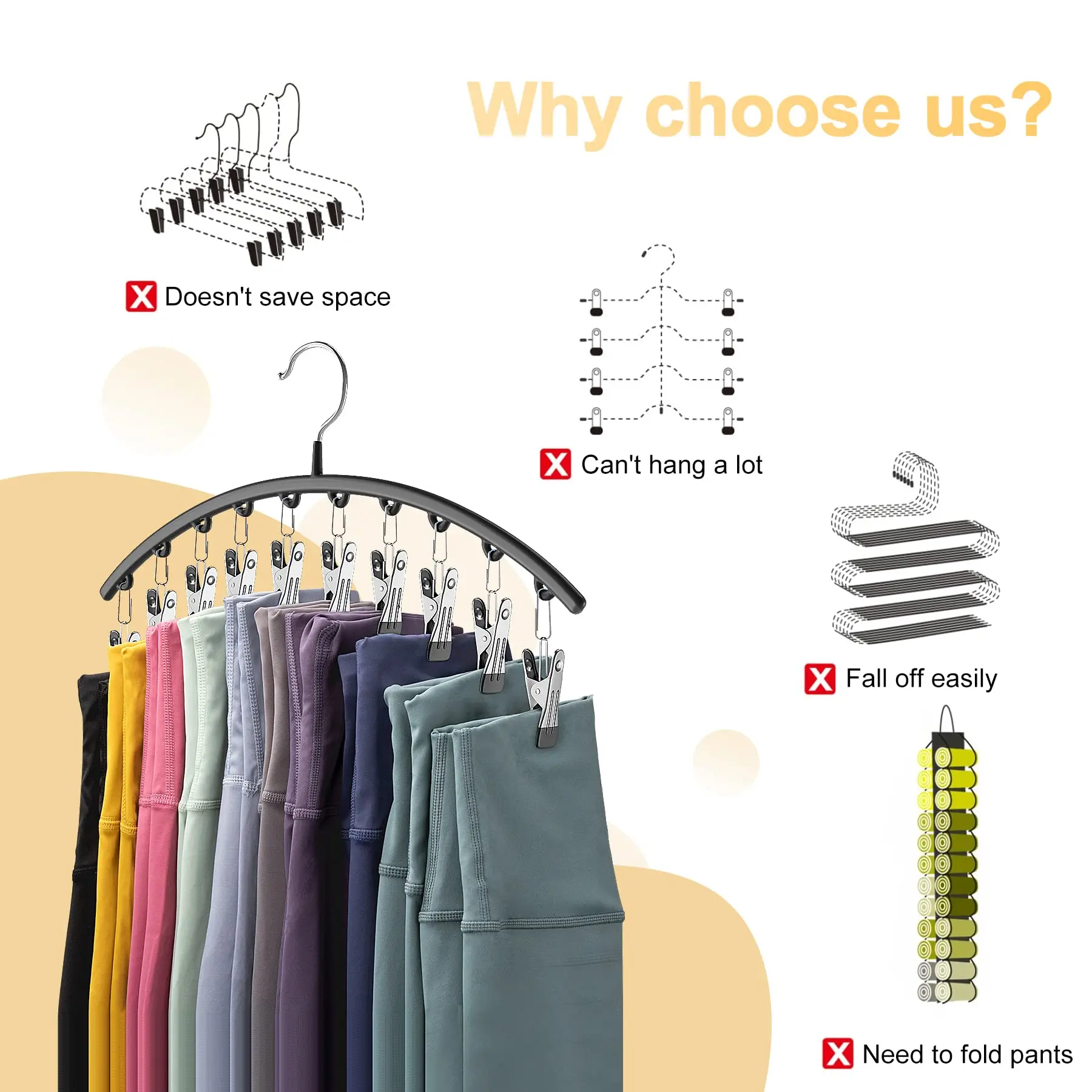 Stainless Steel Clothes Drying Hanger Windproof Clothing Rack 10 Clips Sock Laundry Airer Hanger Underwear Socks Holder