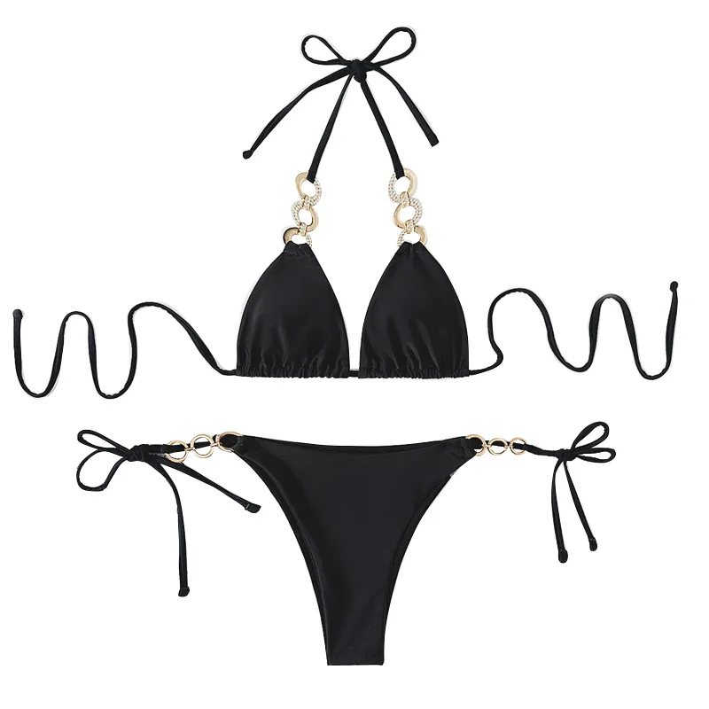 Explosive Chain Split Swimsuit Diamond  Accessories New Strap Triangle Bikini Swimsuit