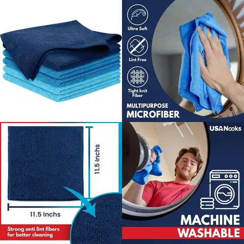 6-Pack Microfiber Cleaning Cloths - 11.5"x11.5" High Performance, Durable for 1200 Washes, Super Absorbent for Effective Grime a