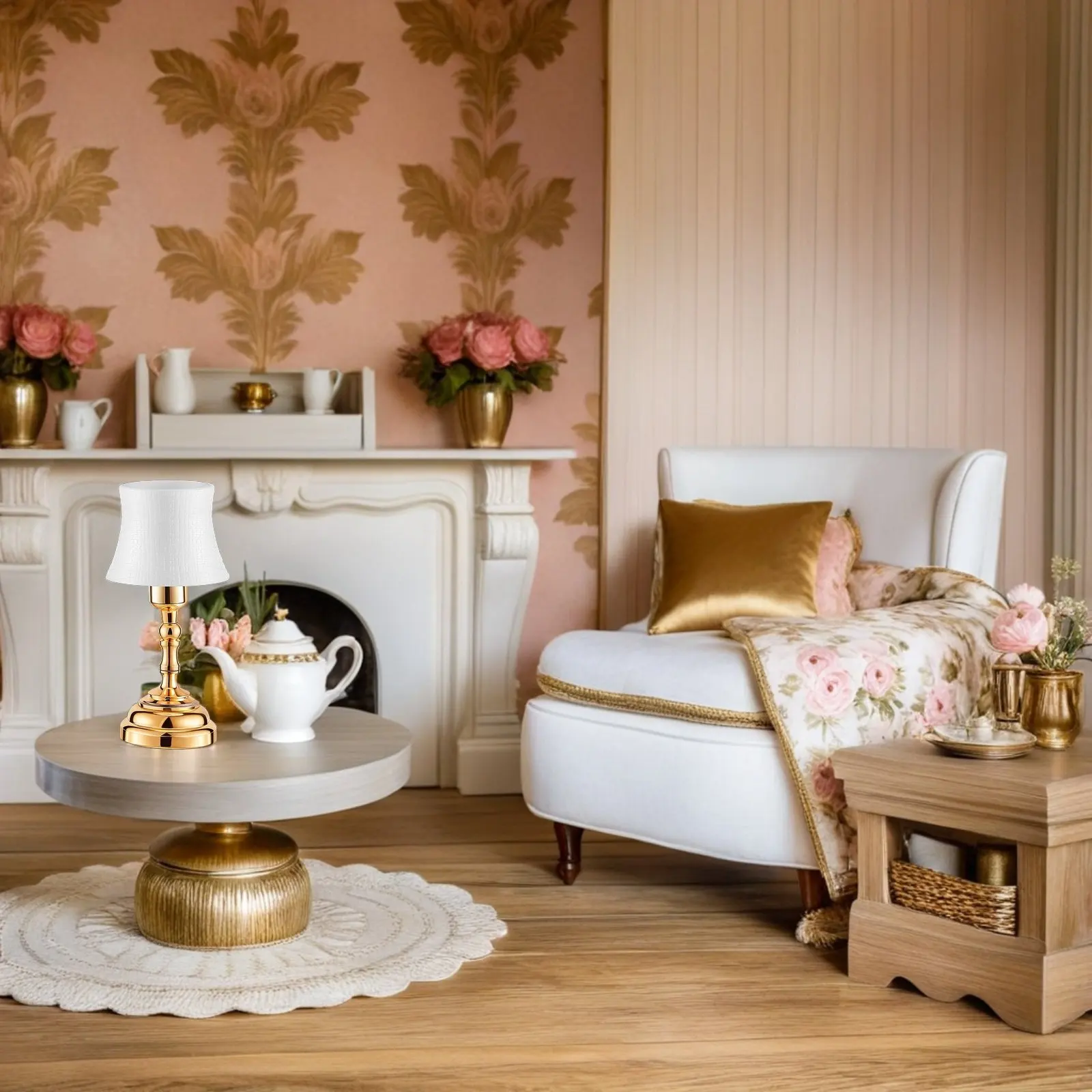 

Miniature Dollhouse Lamp 1:12 Scale Metal LED Desk Light White Shade Gentle Lighting for Miniature Furniture Accessories Ob11