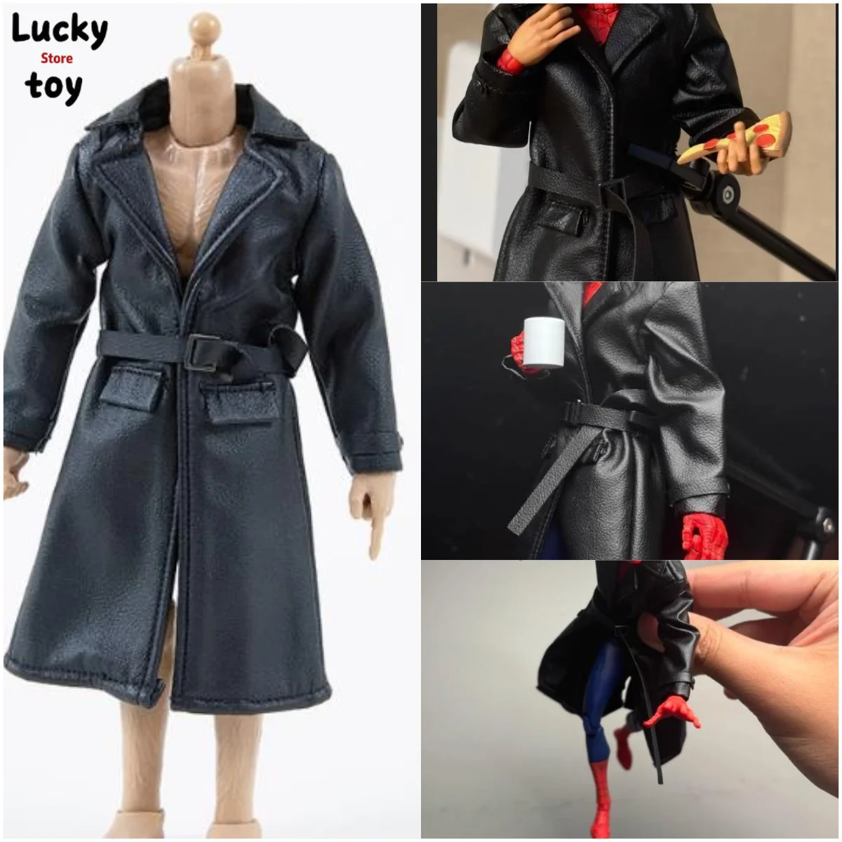 1/12 Scale Male Soldier Black Trend Mid-length Leather Trench Coat Clothes for 12'' Action Figures Accessories Body Model