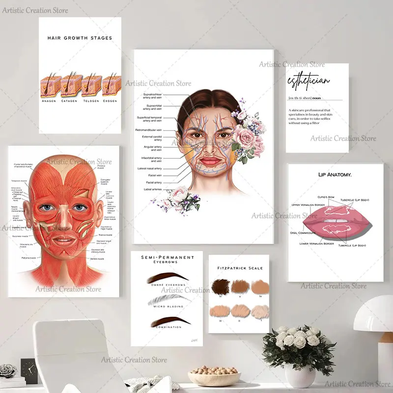 Fitzpatrick Scale Facial Skin Posters Semi-permanent Eyebrow Beauty Salon Print Canvas Pictures Nordic Beauty Salon Home Decor