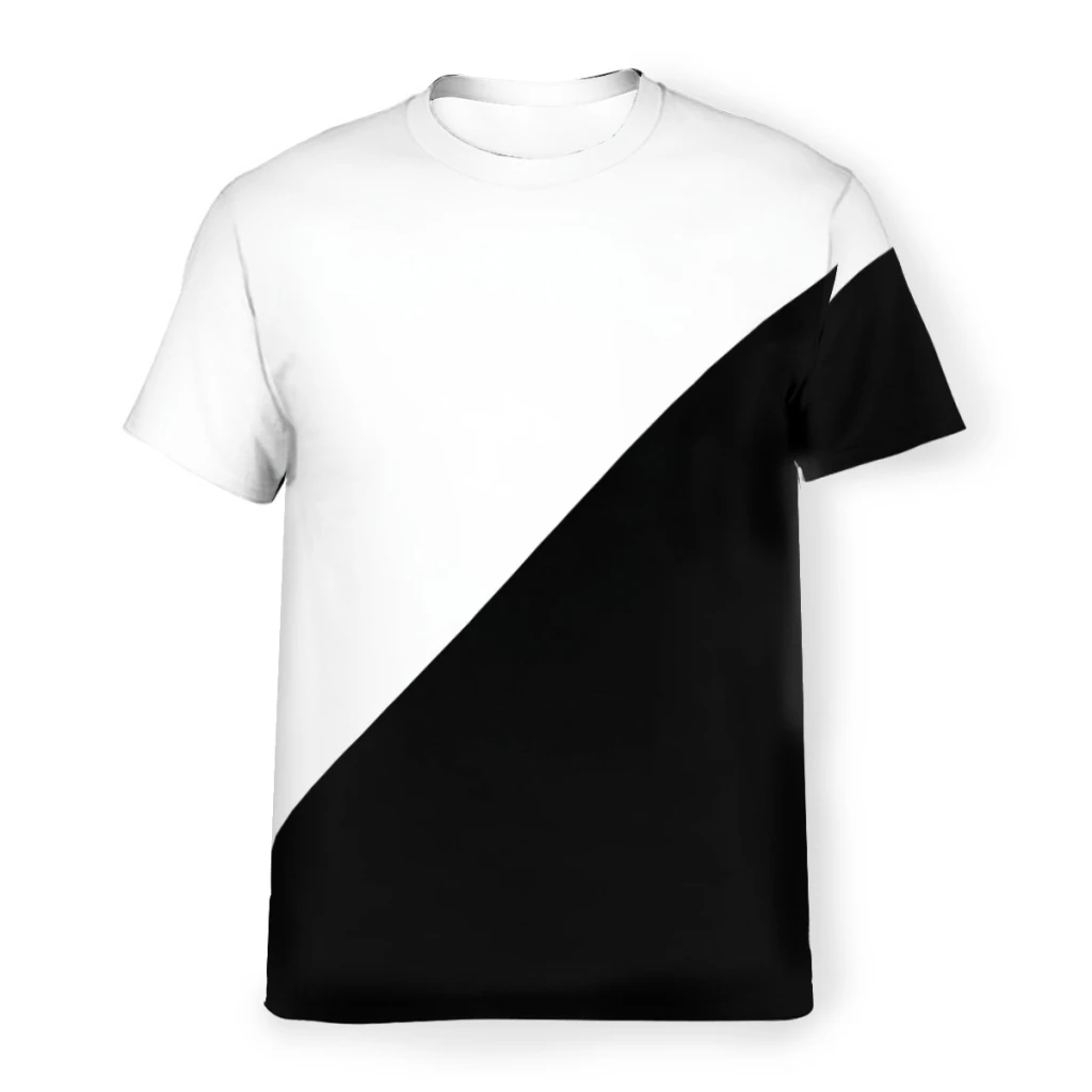 Diagonal Half White And Black Polyester TShirts Color Men Harajuku Tops Thin T Shirt Round Neck