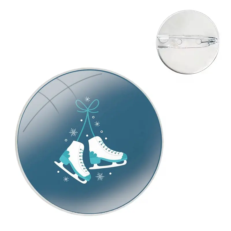 Go ice skating with friend Glass Dome Brooches Shirt Lapel Bag Cute Badge Pins For Clothes Hat Accessories