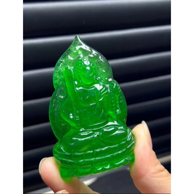 Certified Natural high Ice Green jade Jadeite amulet Pendant&NecklacesVoid tibetan bodhisattva