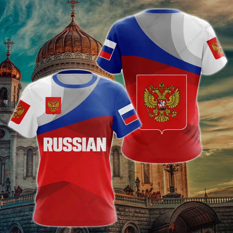 Custom Summer Casual Russia Shield Graphic T-shirts Unisex O-neck Short Sleeve Tops Loose Oversized Pullover Cool Outdoor Jersey