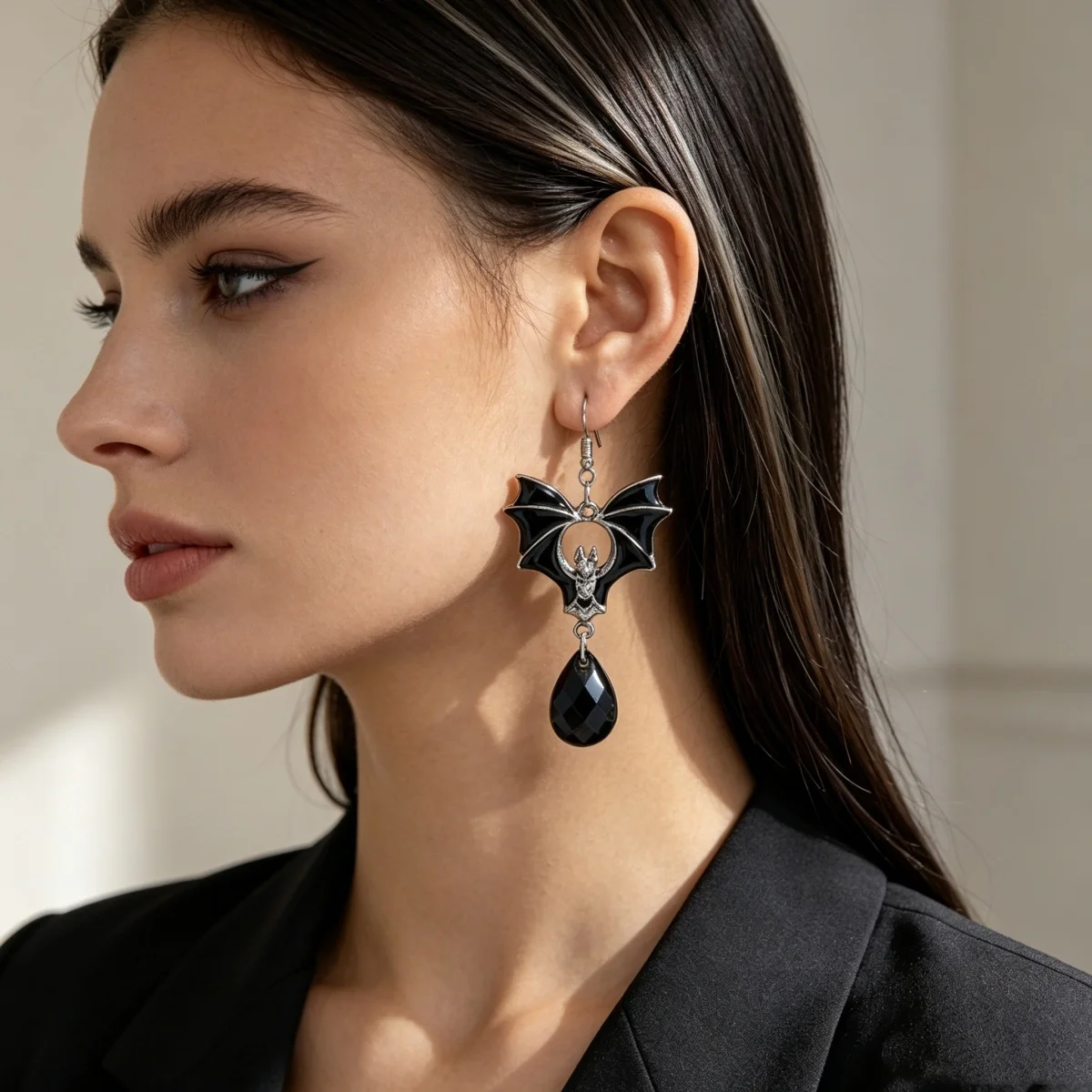 Halloween Schwarze Rote Fledermaus Wassertropfen Kristall Quasten-Ohrringe für Frauen Männer Gothic Cosplay Fledermausflügel Tier-Ohrring Schmuck – Detail 7