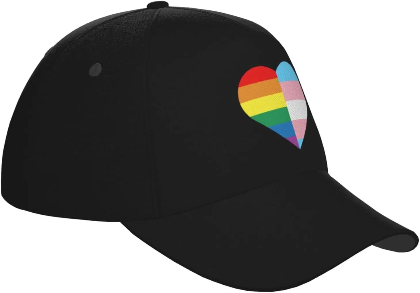 Rainbow and Transgender Pride Flag Heart Baseball Cap Men Women - Adjustable Classic Plain Hat Black