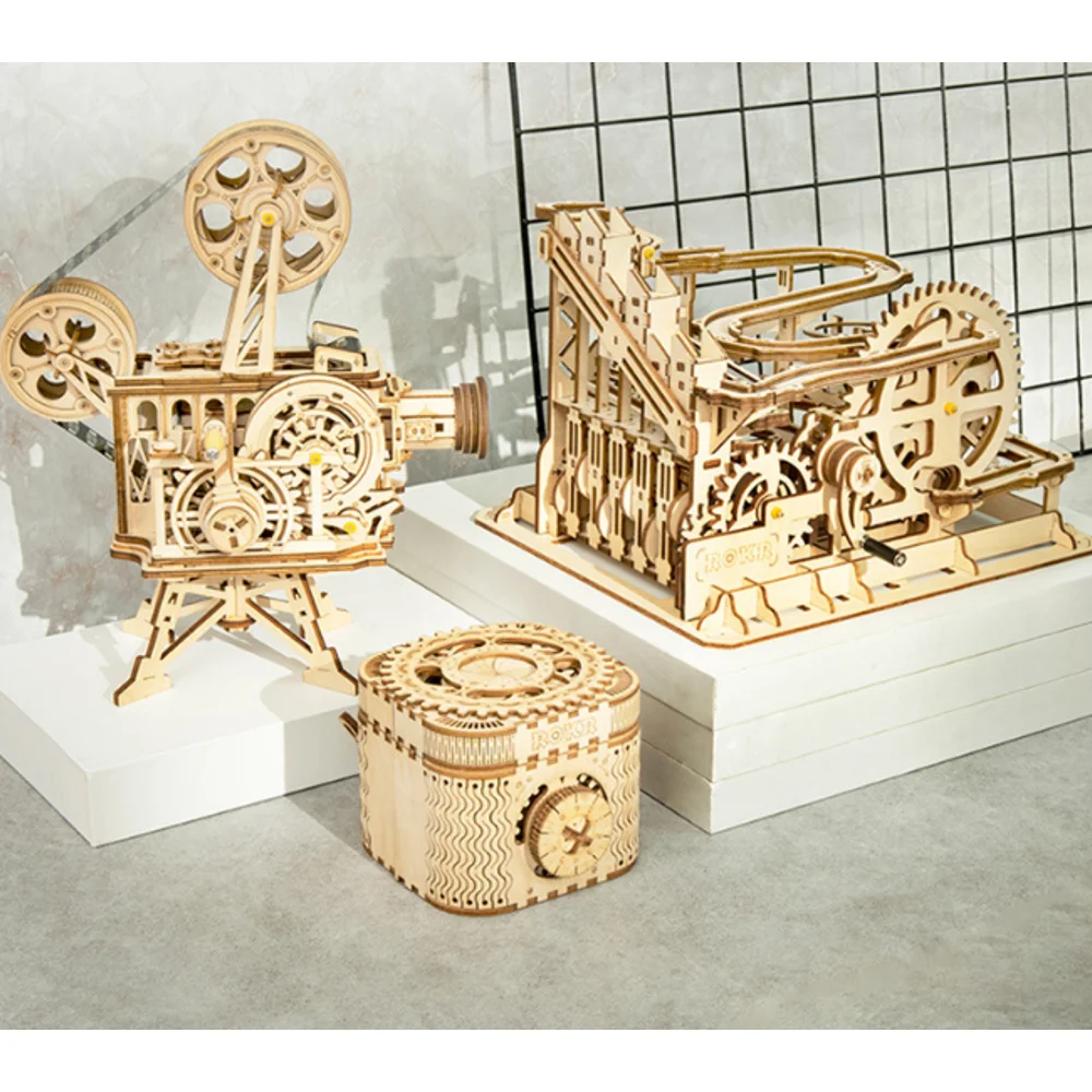 Robotime 123 elementy Kreatywny zestaw DIY 3D Skrzynia Skarbów Drewniana układanka Gra Zabawka do składania Prezent dla dzieci Nastolatków Dorosłych Klocki konstrukcyjne LK502