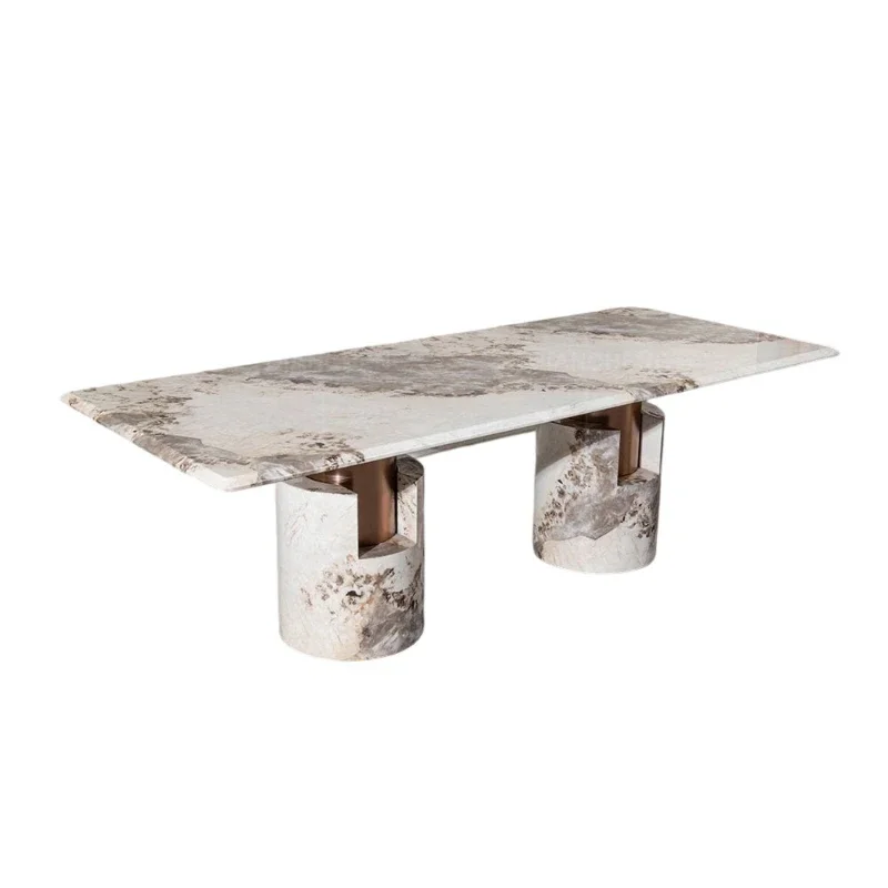 

Spot light luxury marble dining table high-end restaurant furniture 220cm long table stainless steel 8-seat