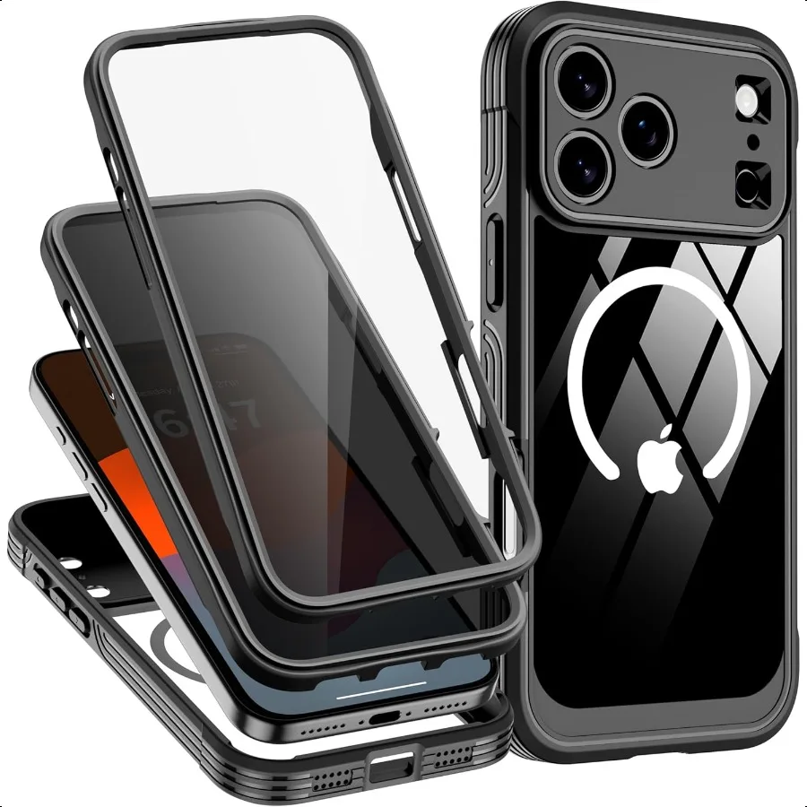 

Магнитный чехол для iPhone 17 Pro Max [совместим с Magsafe] Встроенная защитная пленка для экрана 9H [защита военного класса] S