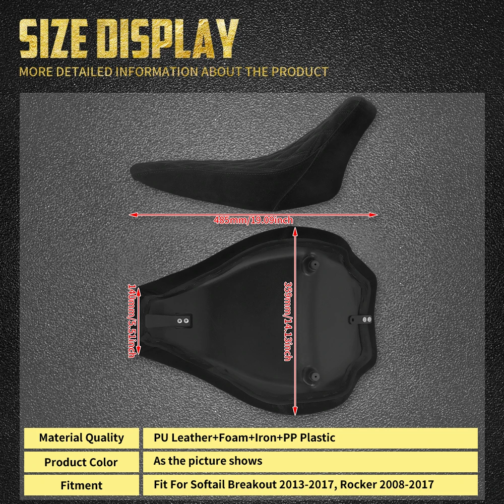Motorcycle Diamond Driver Solo Seat Front Leather Low Profile Cushion For Harley Softail Breakout FXBR Rocker FXCW 2008-2017