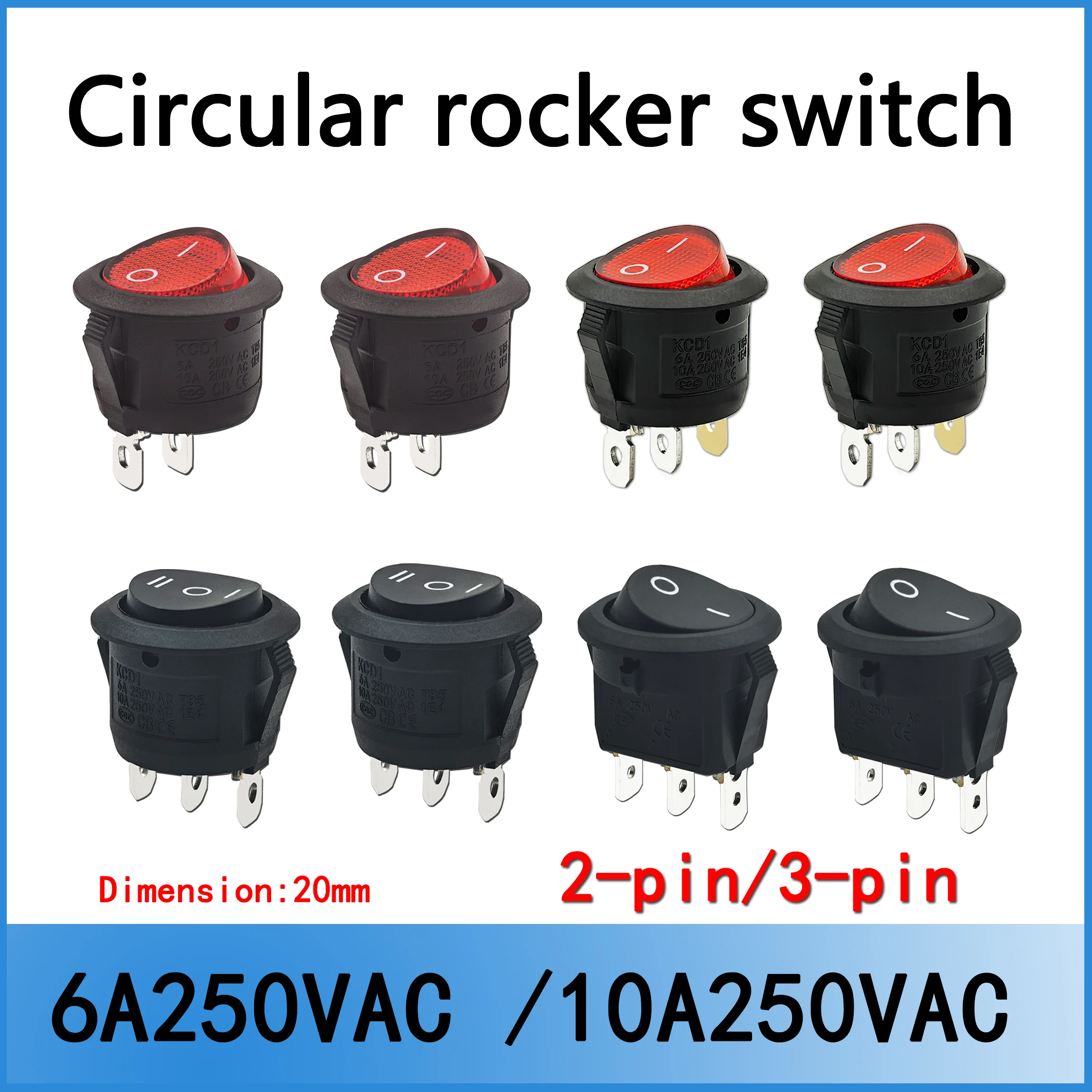 

1PCS/5PCS/10PCS/50PCS KCD1 Round Rocker Switch ON-OFF 2 Position 6A/250VAC 10A/250VAC Power Switch Car Button Lights
