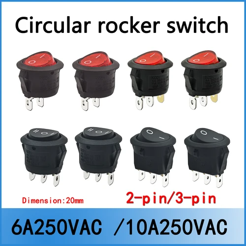 Imagen 1 del producto 1 uds/5 uds/10 uds/50 Uds KCD1 interruptor basculante redondo ON-OFF 2 posiciones 6A/250VAC 10A/250VAC interruptor de alimentación luces de botón de coche