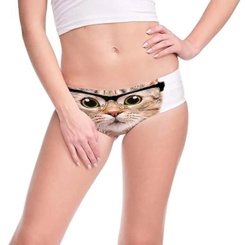 Women\'s 3D Animal Printed Panties Cute Cat Owl Animal Pattern Underwear Briefs With Ears Sexy