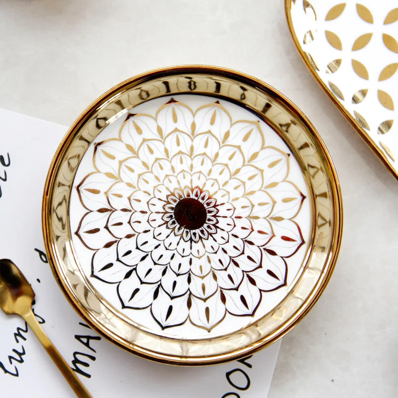 European Luxury Decorative Storage Trays, Ceramic Snack Saucer, Cake Plate, Small Jewelry Dish, Middle Eastern Arabic