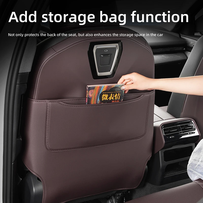 2PCS Auto Sitz Zurück Protector Anti-Kick Matten PU Leder Anti Schmutzig Pad Mit Lagerung Auto Zubehör Für BMW 5 Serie G60 2024