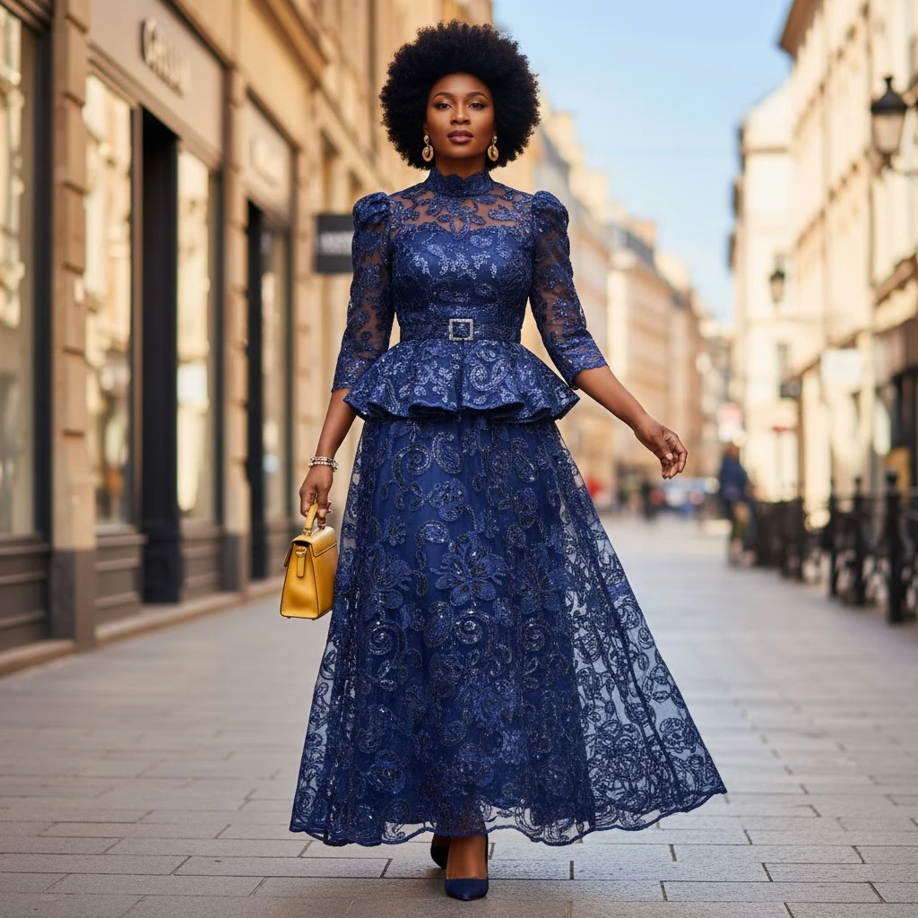 Marineblauer afrikanischer Mesh-Spitzenstoff mit Paillettenstickerei, hochwertiger Stoff für Damenpartys und Hochzeitskleider