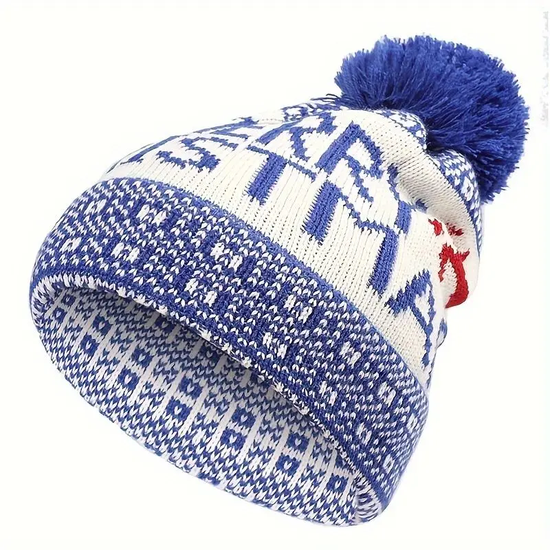 Winter fashion Santa hat Santa hairball hat jacquard knit Santa hat warm ear protection woolen hat