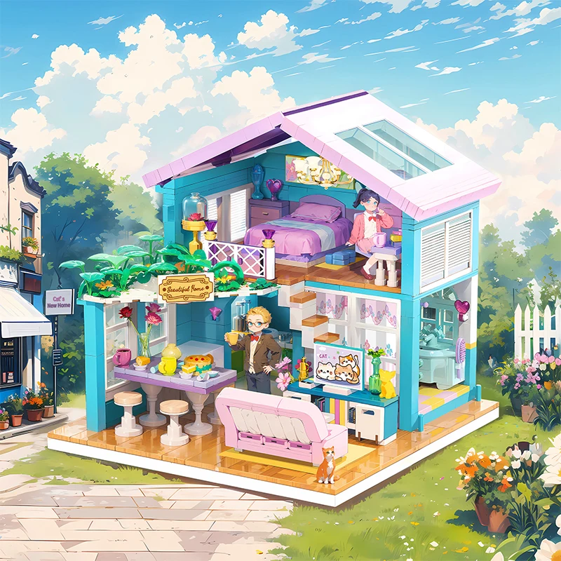 

Friends City House Summer Warm Chocolate Workshop Meow Star Villa With Lighting Building Block Set DIY Toys For Kids Girls Gifts