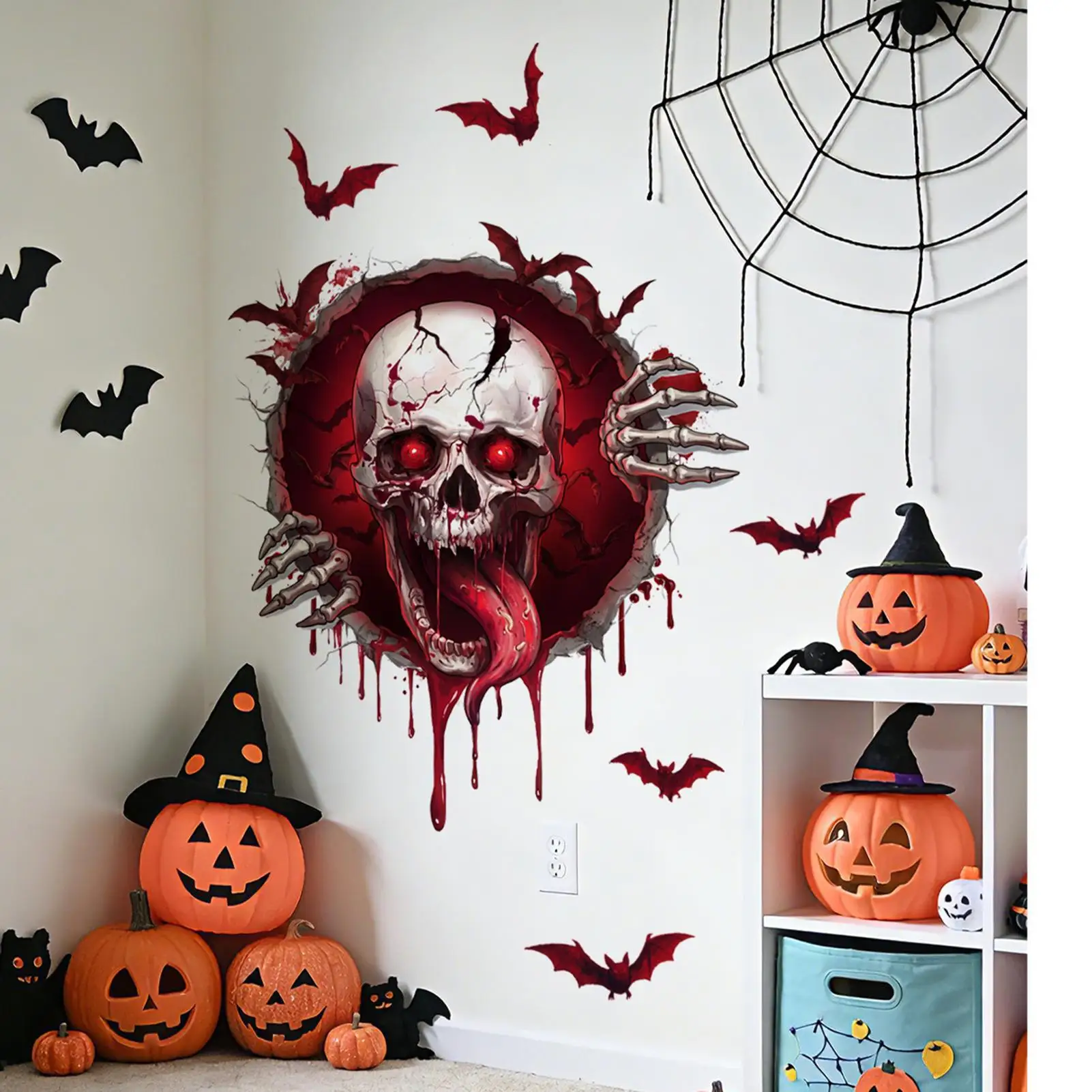 1PC Halloween Wall Stickers Skull Skeleton Blood Drop Bat Horror Stickers Self-Adhesive Waterproof Wall Decal Halloween Decor