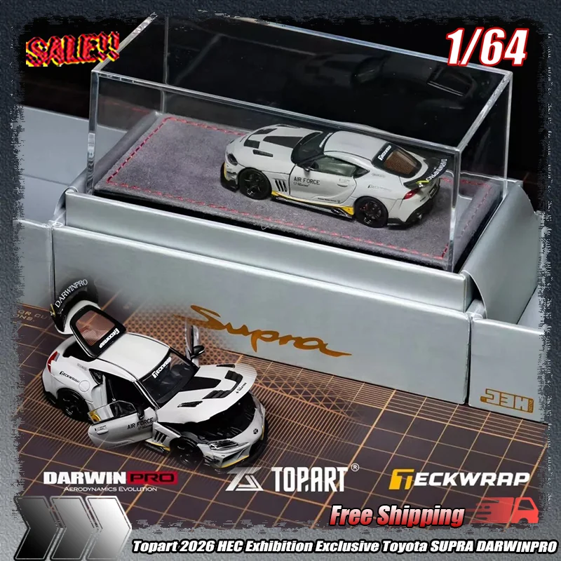 

Коллекционная модель Topart 1:64 2026 HEC Exhibition Exclusive Toyota Supra Darwinpro, имитационная, из сплава, полноразмерная, миниатюрная, литая, детская игрушка