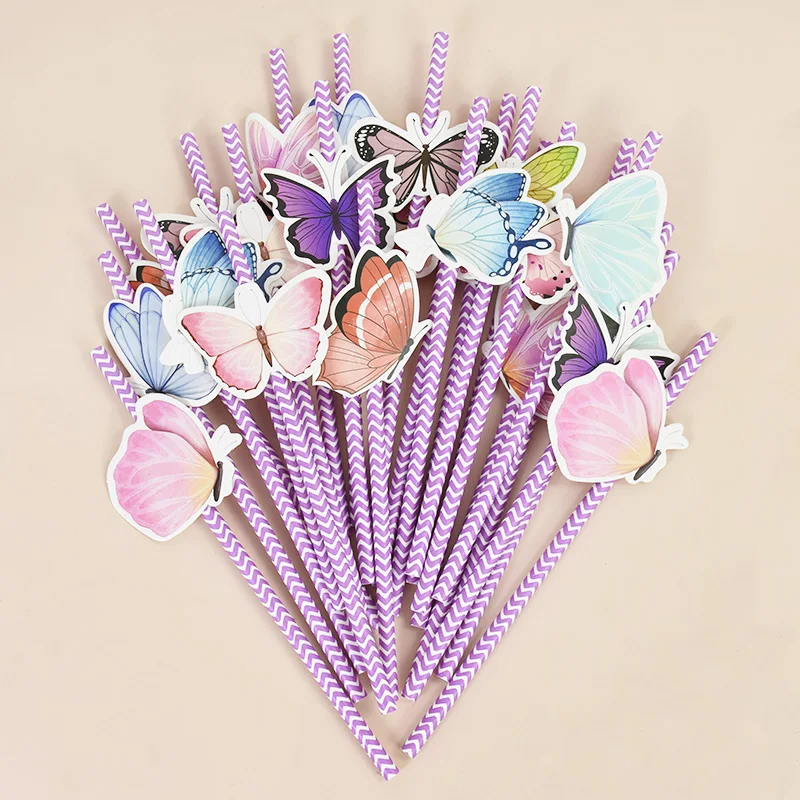 

24pcs Butterfly Disposable Paper Straws for Wedding Favor Decoration Baby Shower Birthday Party Juice Drinking Butterflies Straw