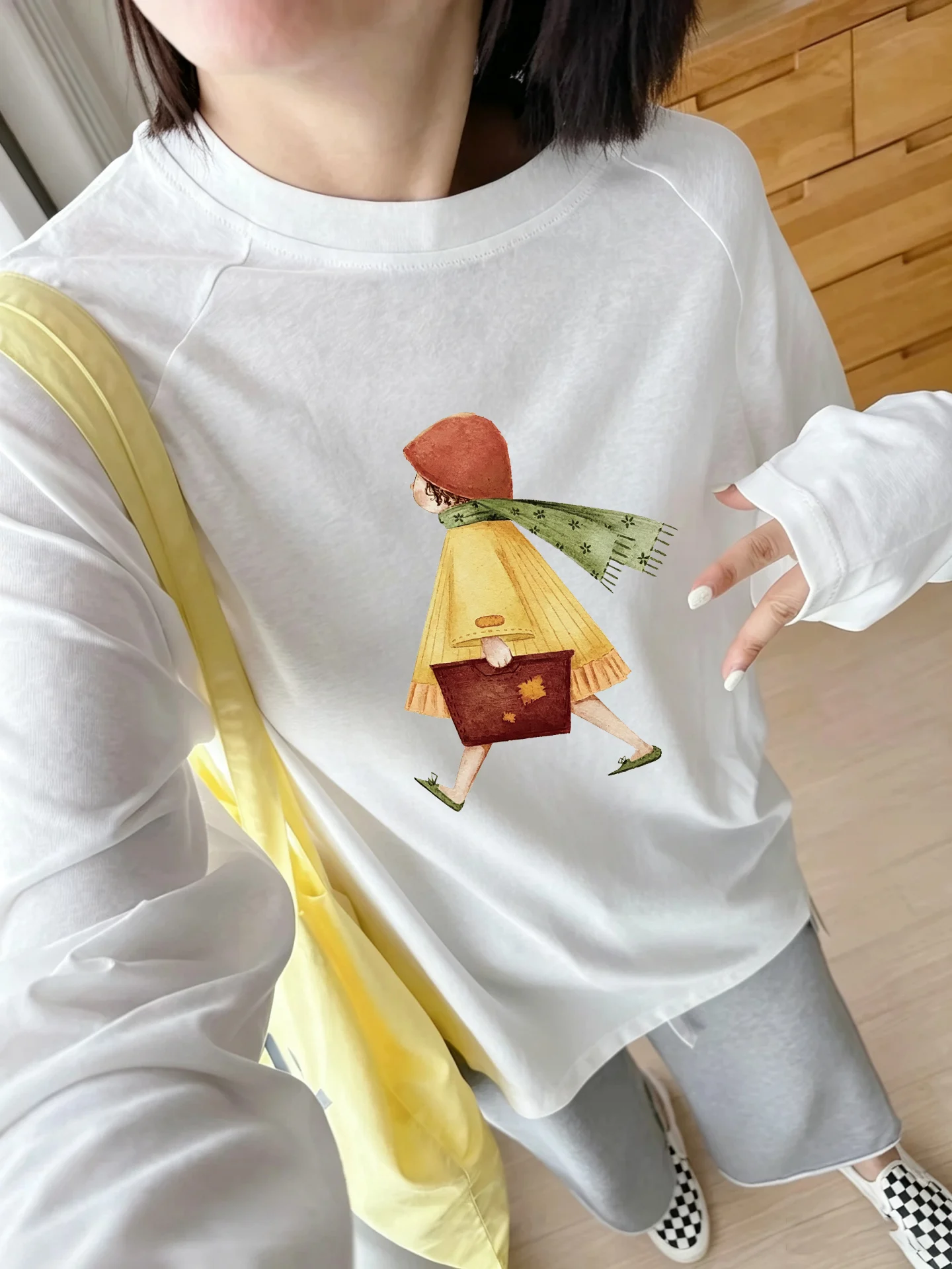 Loose Fit Long Sleeve T-Shirt Women's Korean Style Snowflake Cotton Lightweight Anti-Aging Print Base Shirt Top