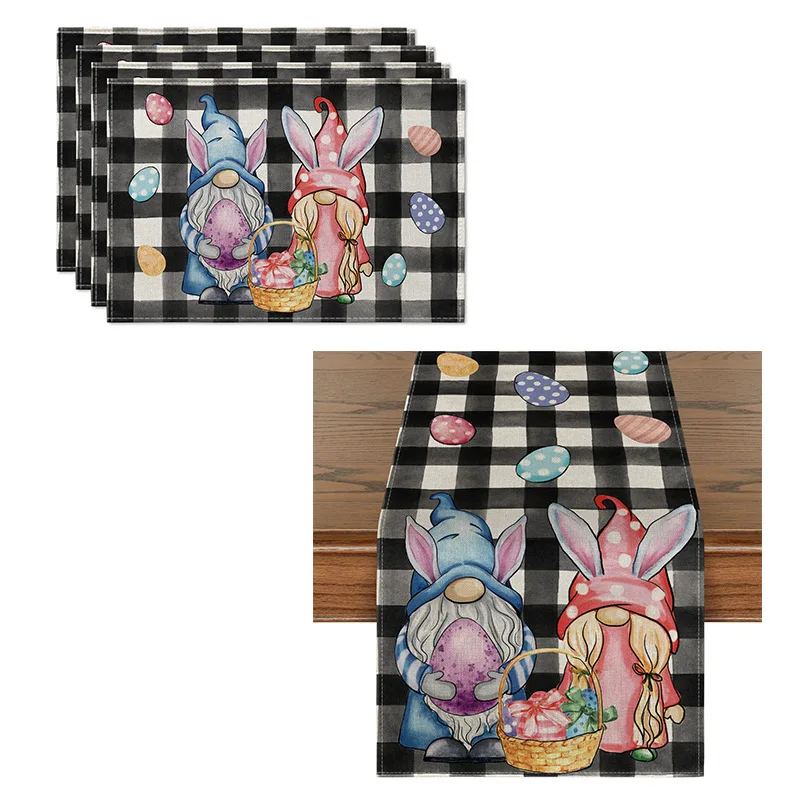 Happy Easter Table Runner Set, Carrots, Rabbit, Table Mat, Holiday, Kitchen, Dining Table Decoration, Home Party, 4 Pack