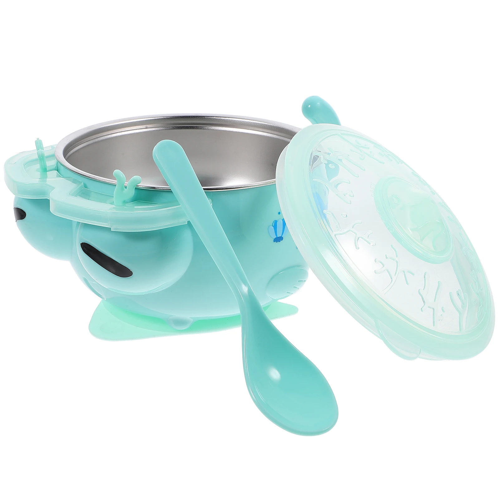 

Stainless Steel Insulation Bowl Baby Suction Feeding Bowls Green R om Pad Rabbit Print Toddler Self Feeding Lightweight Portable