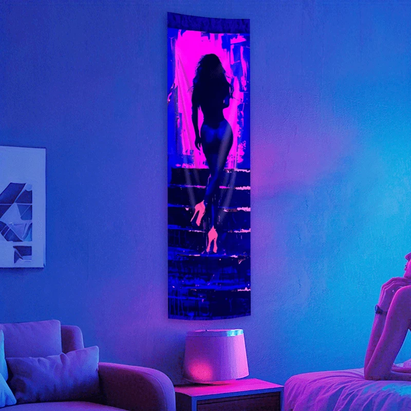 VIKAMA Cyberpunk Neon Girl Wandteppich mit Rückansicht, perfekt für Spielzimmer, Schlafzimmer, Wohnzimmer, Eingangsbereiche und Heimdekoration