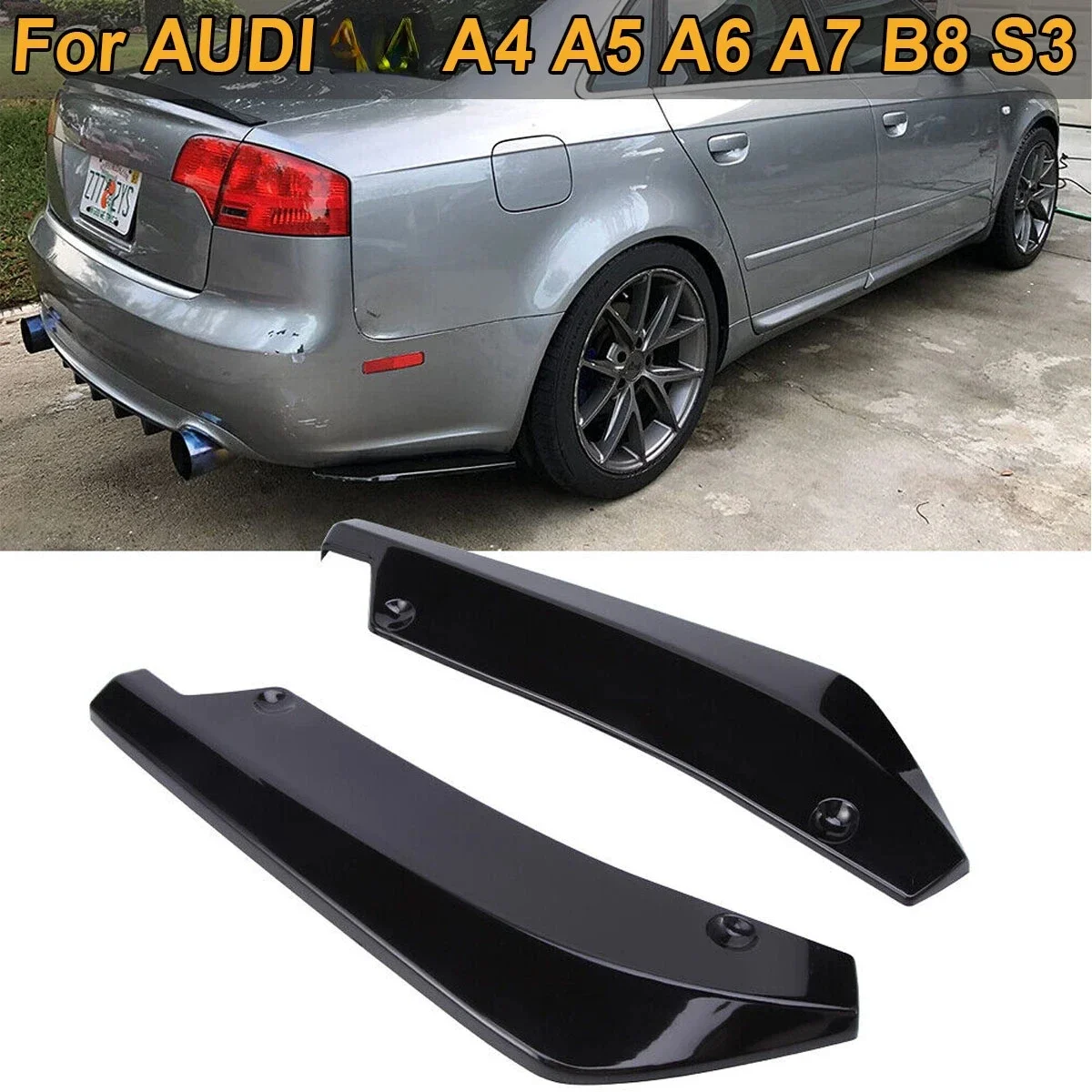 2PCS/SET Rear Bumper Lip Canards Splitters Side Spoiler Valance Trim Cover Sticker For AUDI A4 A5 A6 A7 B8 S3 Car Accessories