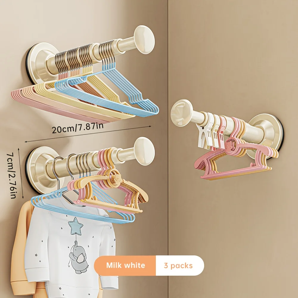 1pc hanger, non-drilled suction cup installation, retractable adjustable length, hanger storage container for home use