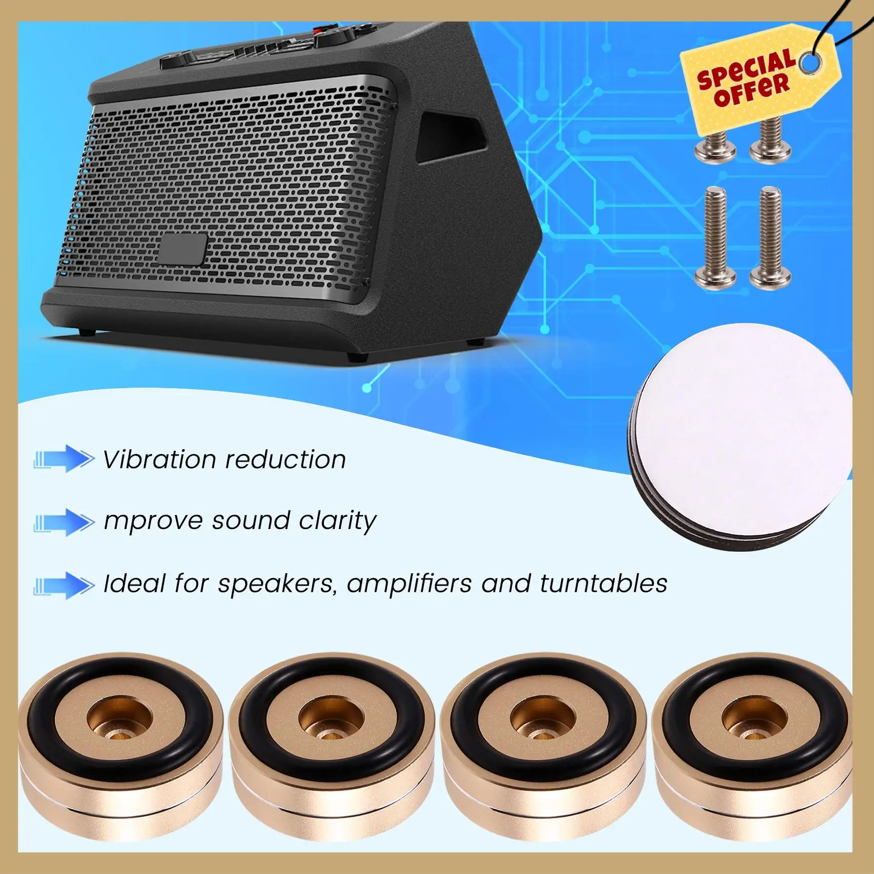 Стабильная производительность-4 шт. Hi-Fi изолирующие ножки для проигрывателя, подставка для динамиков, шипы, аудиопрокладки, для усилителя/динамика/поворотного стола 40X15 мм