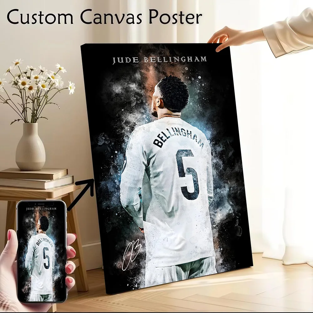 Póster de Lienzo con Retrato de Jude Bellingham, Impresión Personalizable, Pintura en Lienzo, Arte de Pared para Fanáticos, Cuadro Decorativo para Habitación